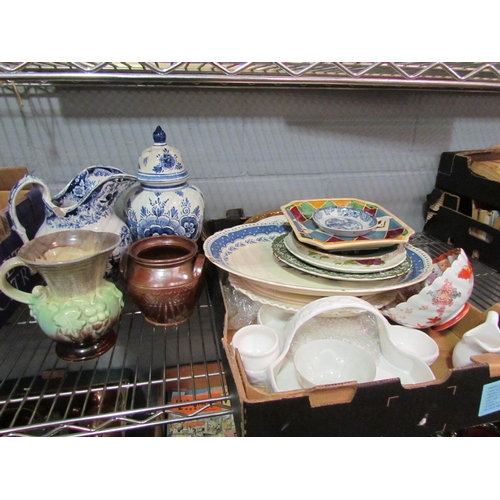 1439 - Two boxes of miscellaneous china including plates, blue and white jug, ginger jar etc