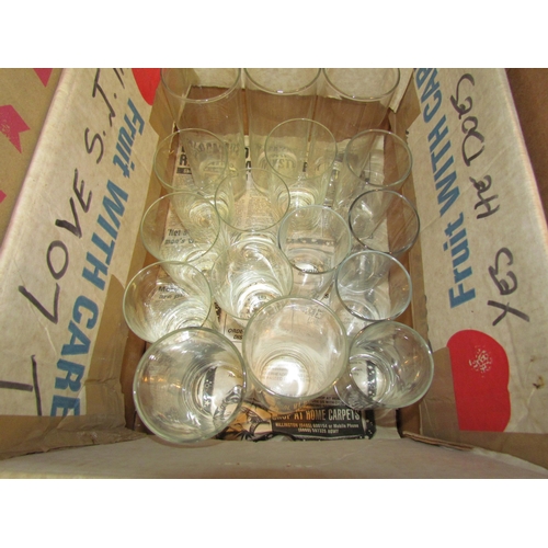 1446 - Five boxes of mixed glassware, coloured glass, wine glasses, etc