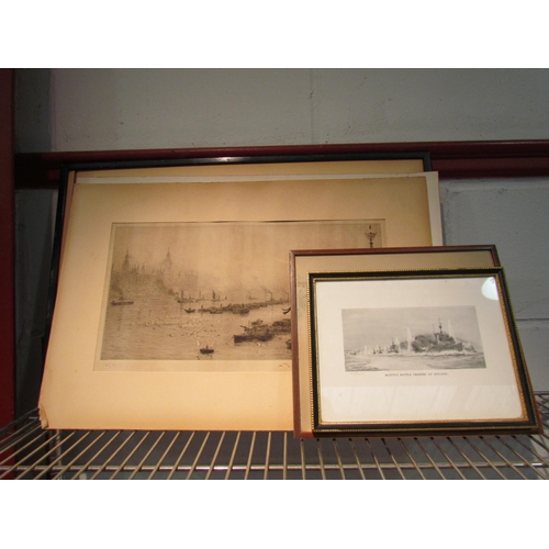 1449 - W. WYLLIE: Four black and white images depicting sailing vessels, two without glass, one unframed