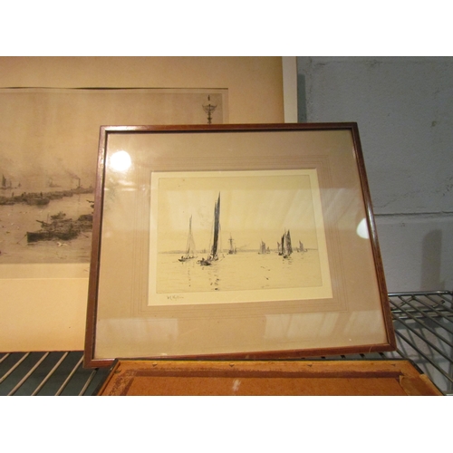 1449 - W. WYLLIE: Four black and white images depicting sailing vessels, two without glass, one unframed