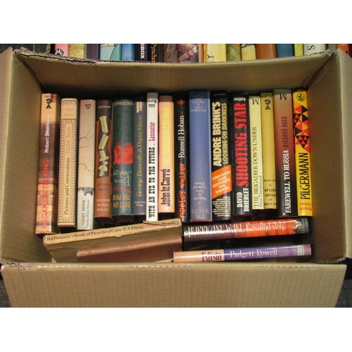 1457 - Two boxes of modern first editions etc, including Lawrence Durrell, Wolf Mankowitz, Angus Wilson, Ri... 