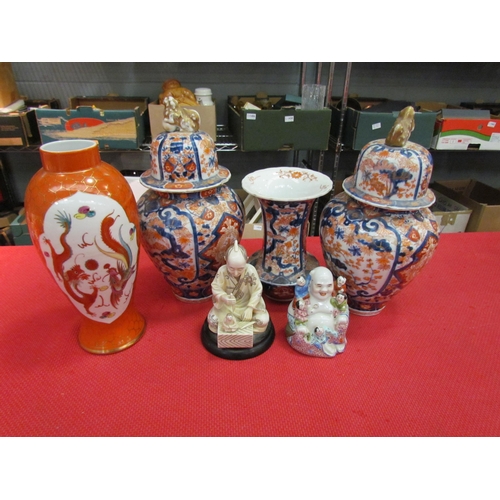 1479 - A collection of Oriental style items, Imari vases, buddha figure etc. (6)