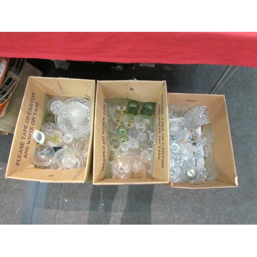 1489 - Three boxes of glassware, glasses, cut glass, crystal bowls etc    (E) £10-20