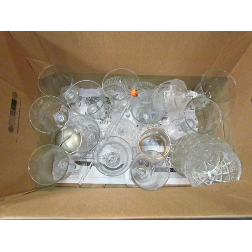 1489 - Three boxes of glassware, glasses, cut glass, crystal bowls etc    (E) £10-20