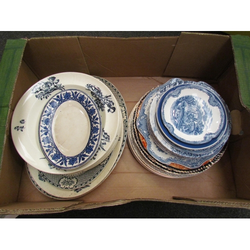 1497 - A quantity of 19th Century and later plates and serving plates including blue and white   (E) £10-20