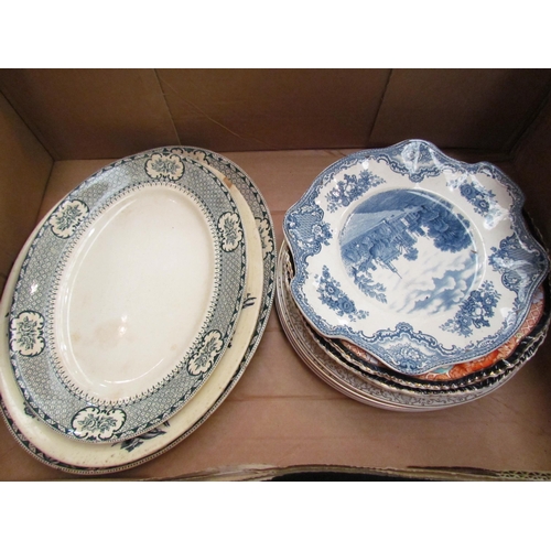 1497 - A quantity of 19th Century and later plates and serving plates including blue and white   (E) £10-20