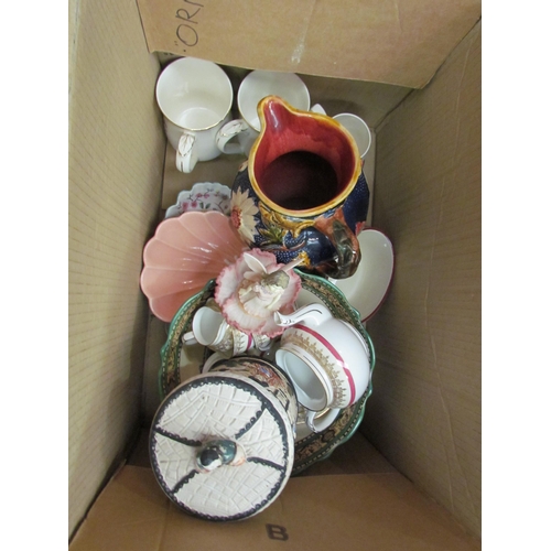 1498 - Three boxes containing jugs, bowls, ginger jar, glasses, a bottle, etc