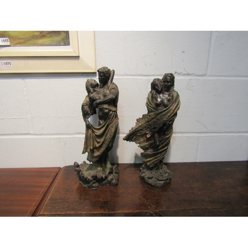 1056 - Two bronze effect figural groups of semi-clad couples embracing, 39cm and 36cm high   (R) £80