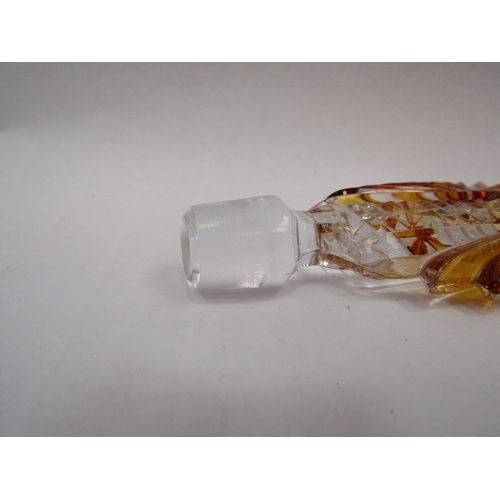 1291 - An Art Deco amber and clear glass dressing table scent bottle, oversized stopper, 20.5cm tall