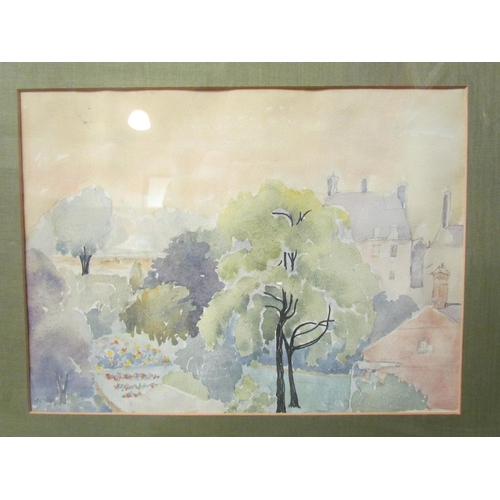 4062 - A watercolour of Chelsea Roofs, naive hand, framed and glazed, 25cm x 34cm image size          (E) £... 