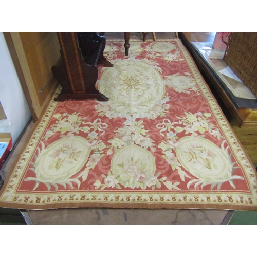 4011 - An Aubusson style French wall hanging with red and cream floral design, 150cm x 85cm