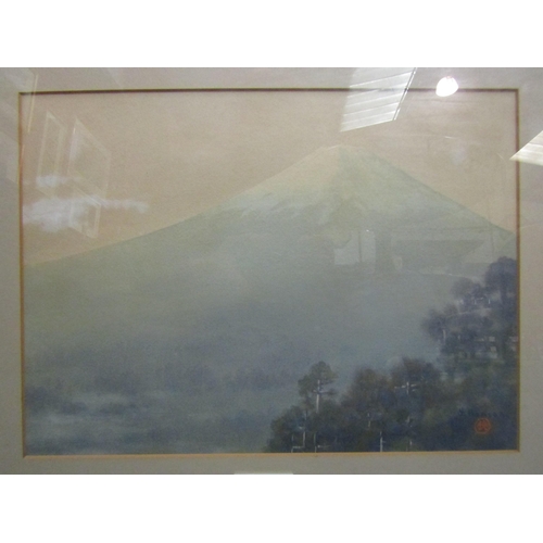 4042 - Y. BANSON: A 20th Century watercolour of Mount Fuji, signed lower right, framed and glazed, 24cm x 3... 