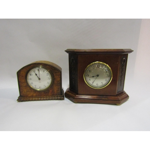 4212 - Two mantel clocks, one oak cased with a beaded trim