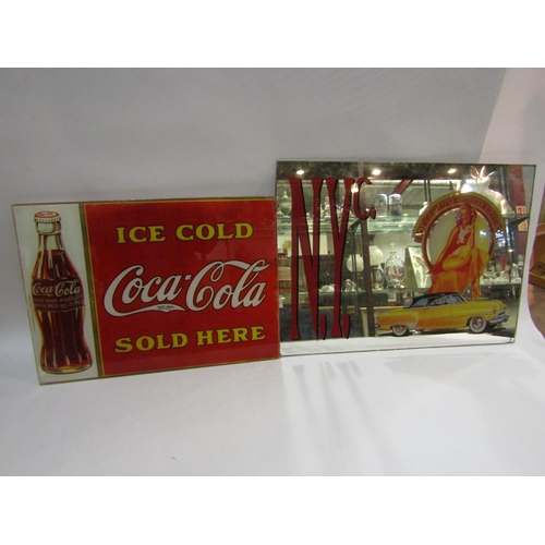 4214 - An NYC Cigarettes advertising mirror and a Coca Cola glass advertising sign       (E) £15-25