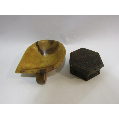 4225 - A handcarved hexagonal trinket box and a 