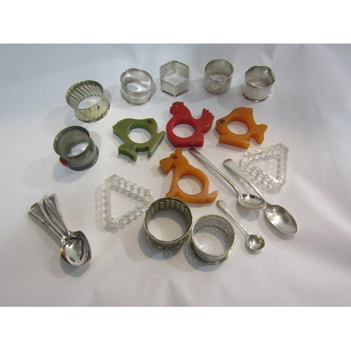 4258 - A selection of silver spoons, three silver napkin rings and an assortment of plated napkin rings and... 