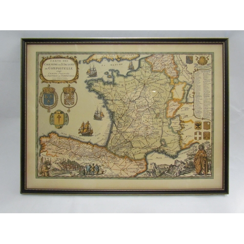 4309 - A modern coloured map of Carte Des Chemini De S. Jacques de Compostelle 1648 Camino France's de Sant... 