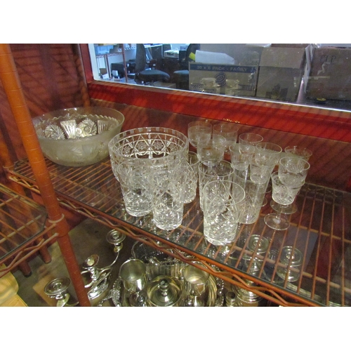 4317 - A collection of glassware including cut glass bowl, sherry glasses and Webb cut glass tumblers