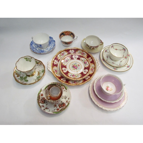 4325 - Mixed china cups and saucer trios and sandwich plate