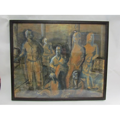 4329 - A watercolour of a group of figures circa 1920's-30's, Arthur Greatorex Ltd. label on the back, 51cm... 