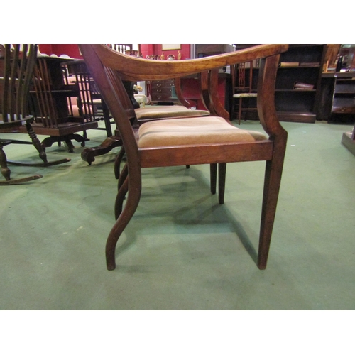 4085 - A pair of carver chairs with bar-backs, upholstered seats, wavy back legs