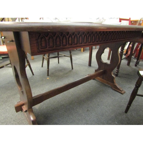 1105 - An Old Charm style extending D-end trestle dining table and set of four wheelback chairs (2+2 carver... 