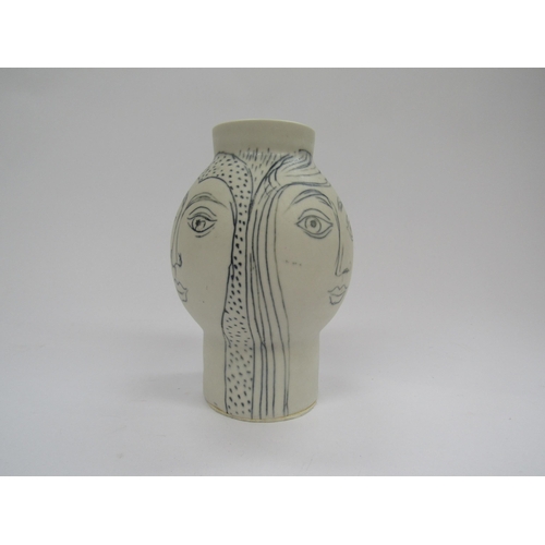 7001 - An Arabia ceramic vase designed by Gunvor Olin-Gronqvist with hand drawn faces, printed mark to base... 