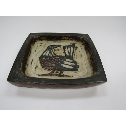 7011 - A Royal Copenhagen square form dish by Jorgen Mogensen with relief stylised bird, No.21941 to base, ... 