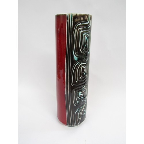 7020 - A large Poole Pottery Delphis stick stand/vase of cylindrical form, incised detail with black, green... 