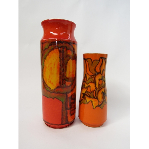 7021 - A Poole Delphis tall vase by Carol Cutler in orange, yellow and green and a smaller vase by Judi Eva... 