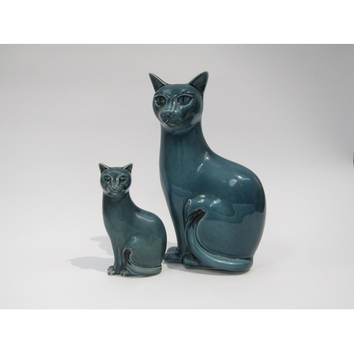 7035 - Two Poole Pottery figures of Cats, blue glazed with blade detail. Tallest 29.5cm diameter