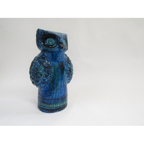 7056 - A rare Bitossi Italian pottery figure of an Owl designed by Aldo Londi, 'Rimini Blu' glazed with imp... 