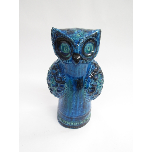 7056 - A rare Bitossi Italian pottery figure of an Owl designed by Aldo Londi, 'Rimini Blu' glazed with imp... 