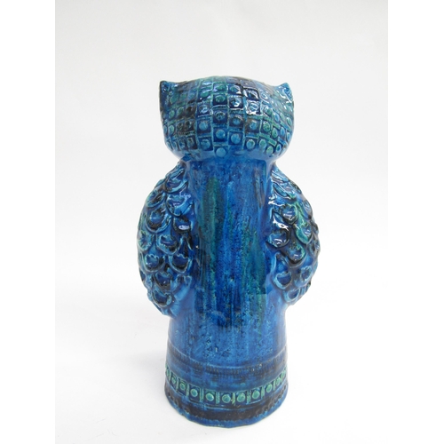 7056 - A rare Bitossi Italian pottery figure of an Owl designed by Aldo Londi, 'Rimini Blu' glazed with imp... 