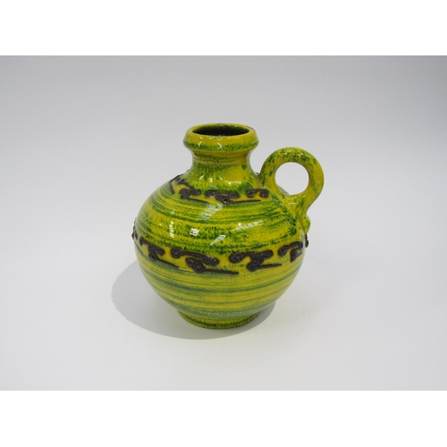 7059 - A West German Fat Lava vase by Walter Gerhards, yellow glaze with green and black lava, single loop ... 