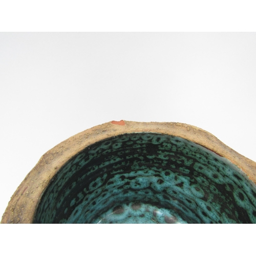 7089 - A Clive Brooker sculptural piece with turquoise glaze (slight flake to rim), 37cm high, plus an abst... 