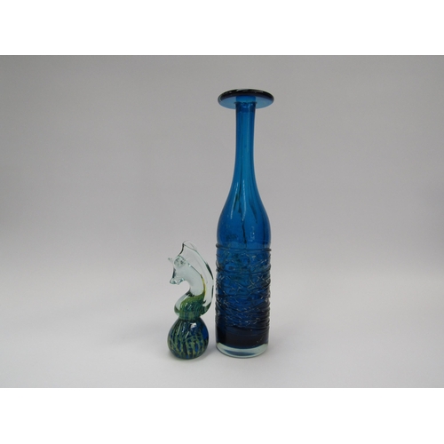 7236 - A tall Mdina Glass bottle vase with flared rim and a Mdina glass paperweight in the form of a seahor... 