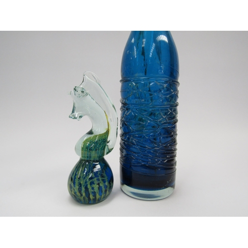 7236 - A tall Mdina Glass bottle vase with flared rim and a Mdina glass paperweight in the form of a seahor... 