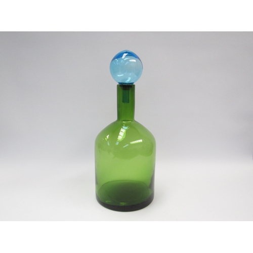 7237 - A Dutch Polspotten glass bottle vase and stopper, green and blue colourway, 43cm high