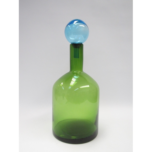 7237 - A Dutch Polspotten glass bottle vase and stopper, green and blue colourway, 43cm high