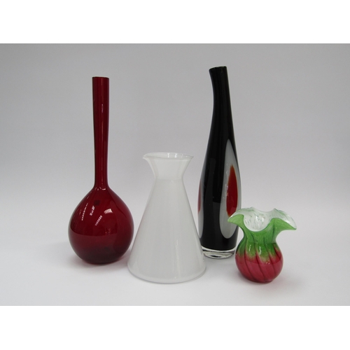 7238 - A tall Arthur Percy red glass bottle vase produced by Gallaskruf Sweden, a modernist design white ca... 