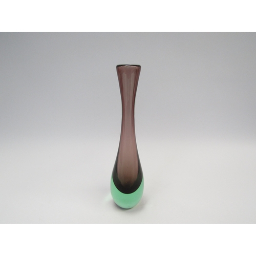 7245 - A tall Murano glass vase in green and amethyst colour-way in the manner of Flavio Poli, circa 1950's... 