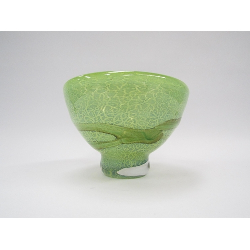 7247 - A Continental glass green mottled and banded bowl. Unmarked, 11.5cm high