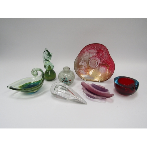 7249 - A collection of Art glass including Mdina, Murano Sommerso etc. Tallest 16cm (chip to seahorse figur... 