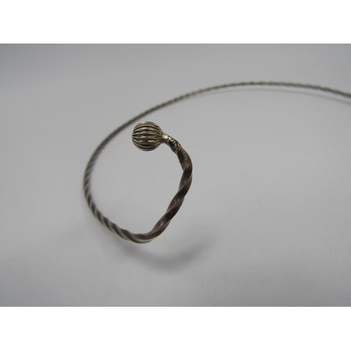 7257 - Asymmetrical white metal twisted torc necklace with ball finials   (C)