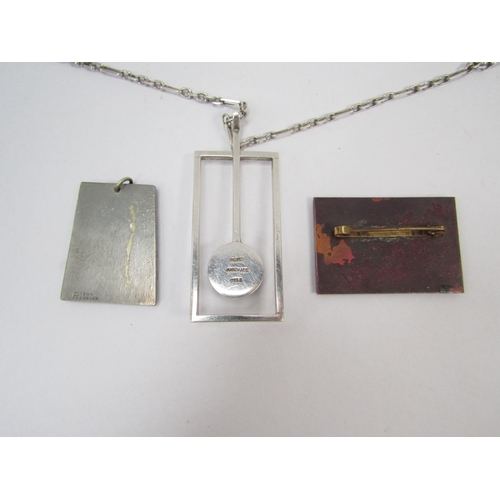 7263 - A statement Meyer handworked silver and quartz pendant and chain, together with a mid-century R Tenn... 