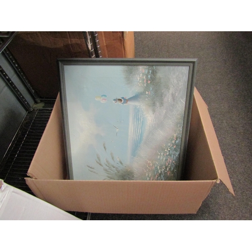 1404A - A box of pictures and prints including Shona Winter, Constable oleographs etc.  (D)