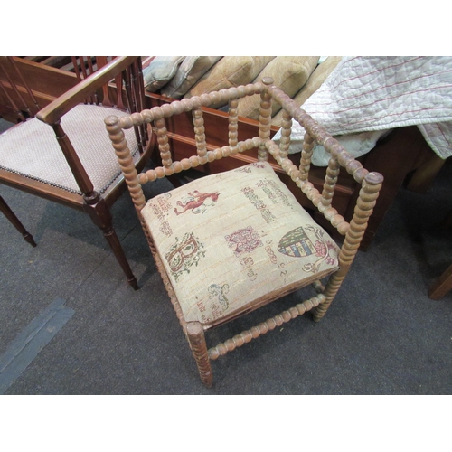 1135 - A bobbin turned corner chair and a string inlaid elbow chair on tapering legs   (E)  £15-25