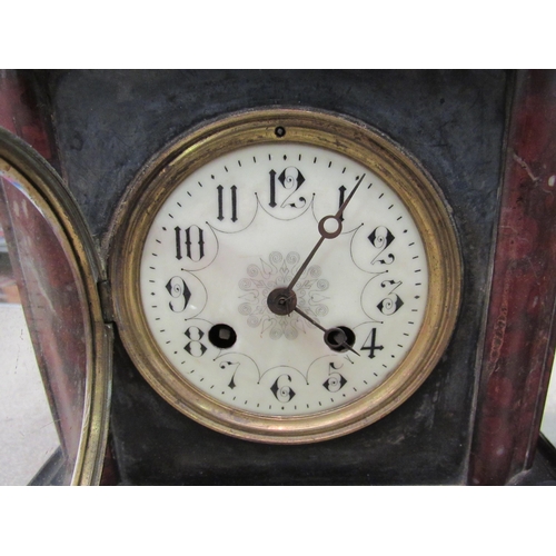 1180 - A late Victorian black slate and red marble mantel clock with Japy Freres movement and an oak mantel... 