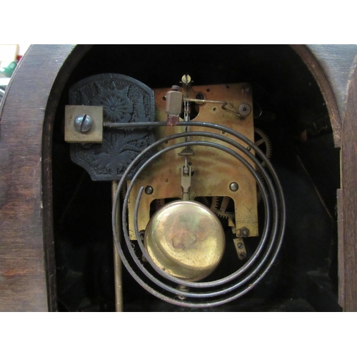 1180 - A late Victorian black slate and red marble mantel clock with Japy Freres movement and an oak mantel... 